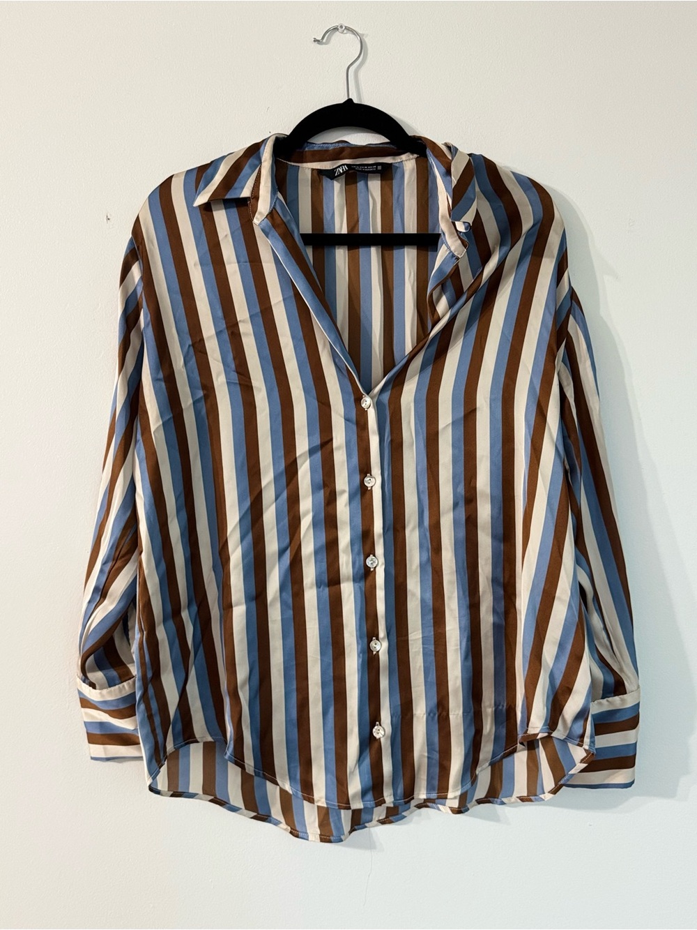Zara Brown & Blue Striped Button-Up Shirt